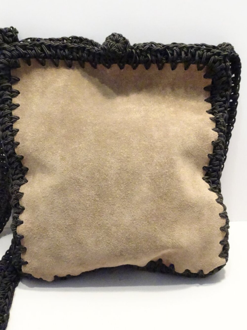 Y2K Carrie Forbes Black Crochet Tan Suede Woven Crossbody Bag Italian Luxury - Picture 2 of 6